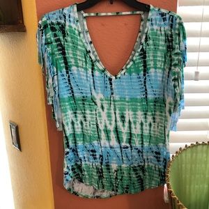 Tie Dye Fringe Shirt - V Neck